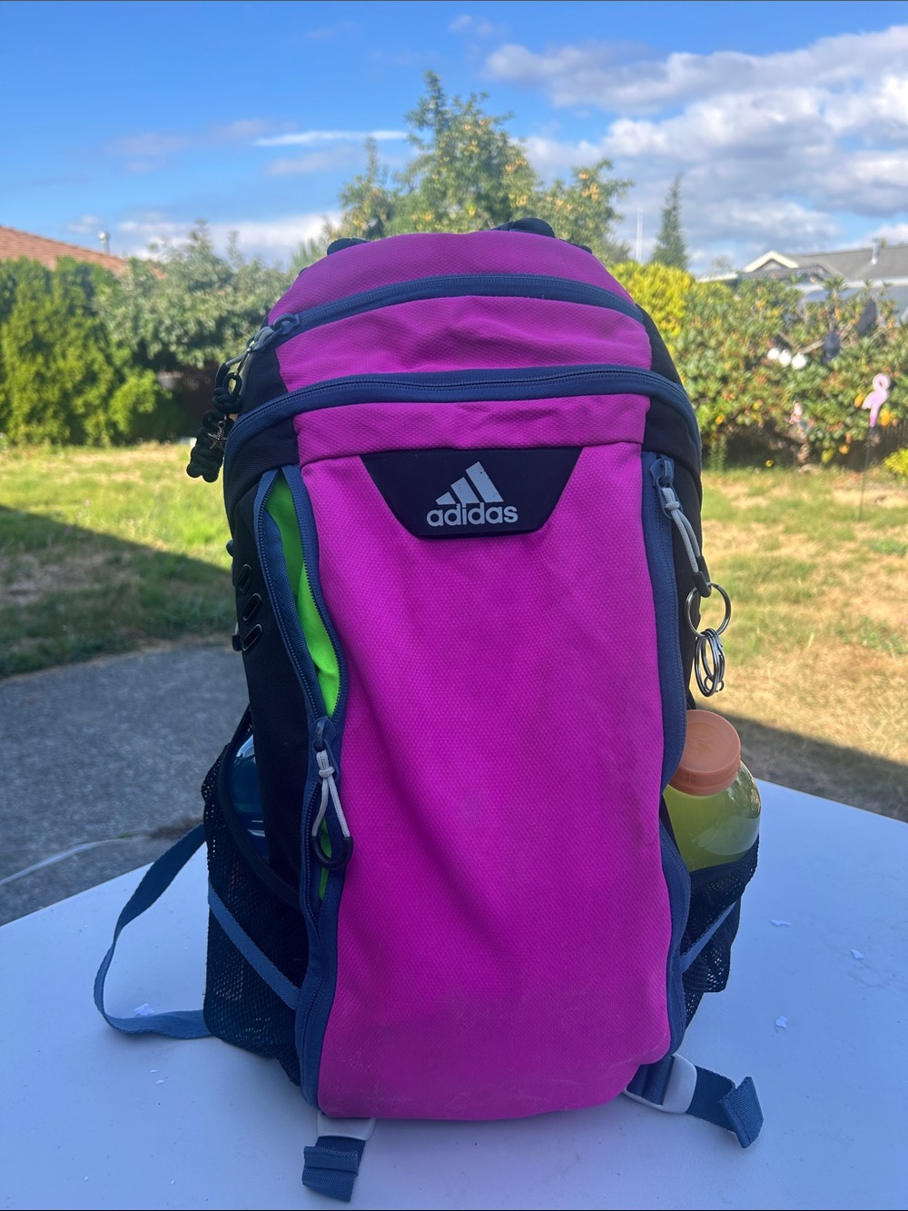 adidas Women’s Hot Pink and Neon Green Compact Backpack Sz 23”X10”X6”